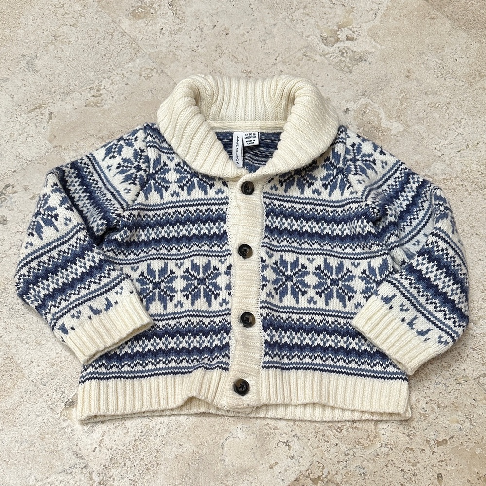 Janie and Jack Navy and Cream Patterned Sweater